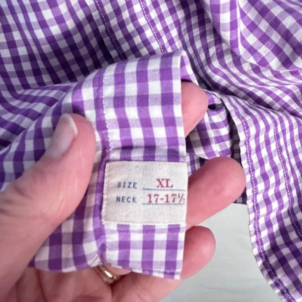 VTG Y2K J. Crew Men's Lavender White Gingham Check Button Front Shirt Size XL